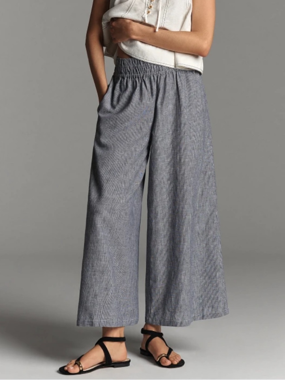 Anthropologie The Somerset Pull-On Pants Striped Linen Blend Edition